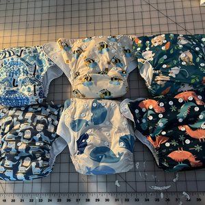 6 OS ALVABABY Cloth Pocket Diapers with Inserts - NO STAINING